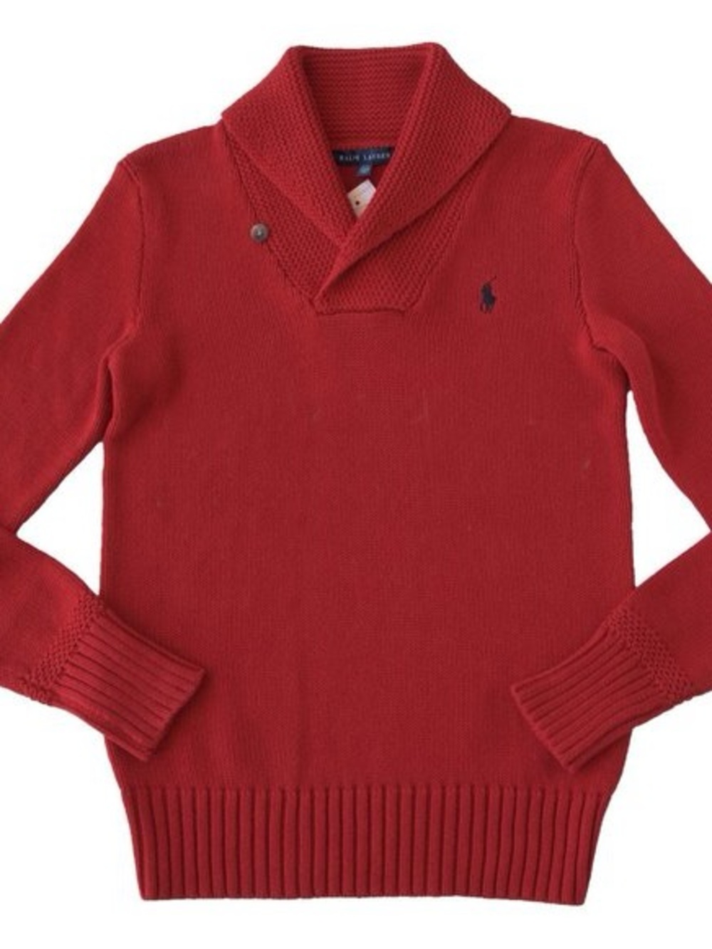Polo by Ralph Lauren Red Shawl Collar Cotton Sweater